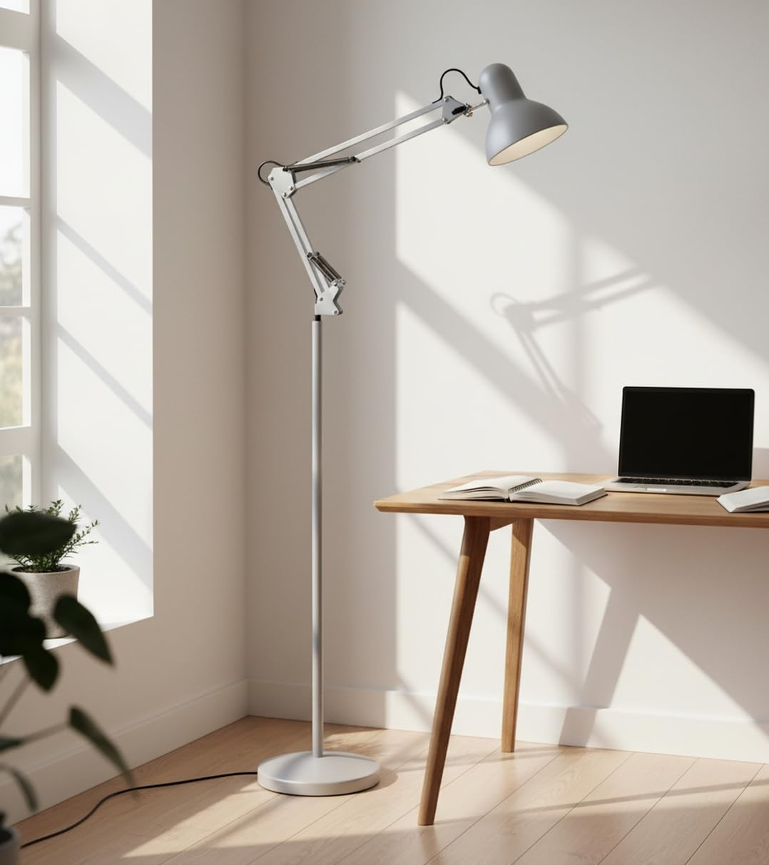 BEL AIR HOME - Lampadaire Articulé ANTIGONA | Design Vintage Rétro | Bras Réglable pour Éclairage Directionnel | Lampe de Salon et Chambre Élégante | E27 (BLANC)