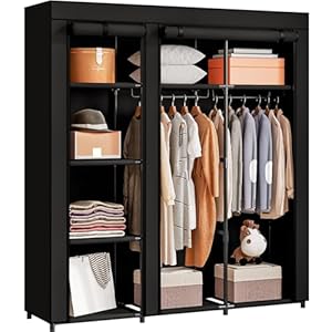 SORCEDAS Portable Wardrobe Closet Storage Organizer Metal Hanging Rack Non-Woven Fabric (Black, 51 Inch)