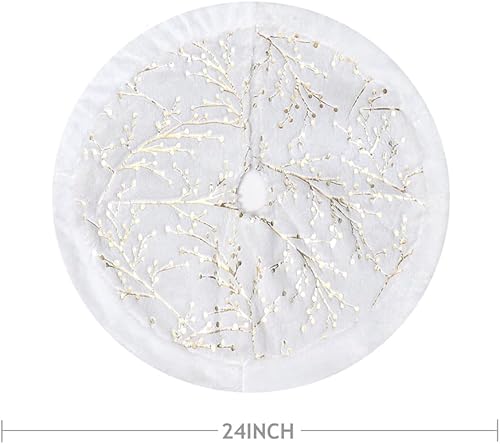 Miniatura 3 de S-DEAL Falda de árbol de Navidad con bayas doradas, falda de árbol de felpa de piel sintética de 24 pulgadas para decoración navideña del hogar