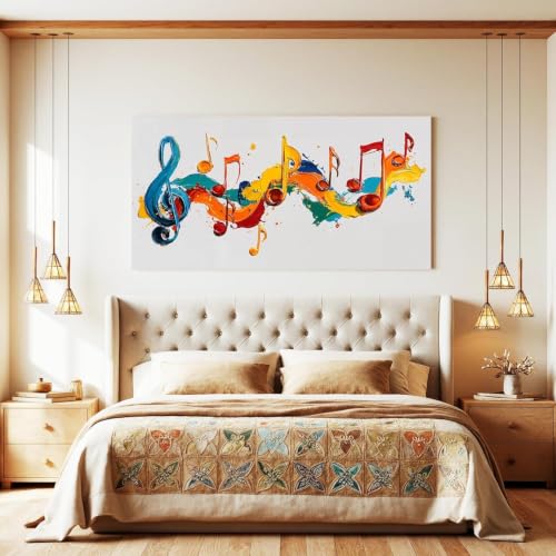 Tableau notes de musique colorées impression sur toile 55x110cm moderne sans cadre