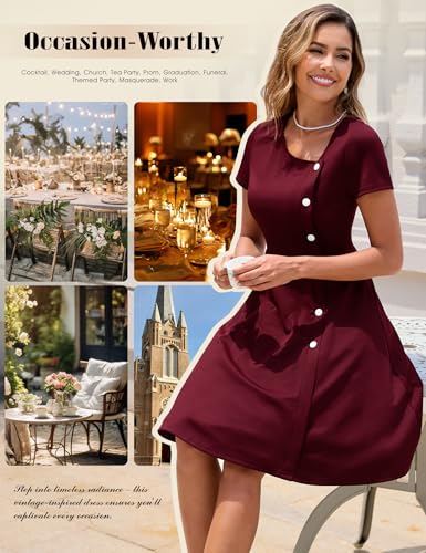 Image of Aupuls Vintage Cocktail Dress with Pockets 1950s Dresses for Women Elegant for Church Tea Party