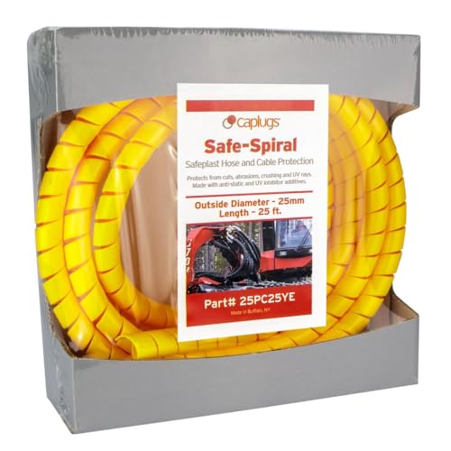 Image of Caplugs 140PC3YE SPPC Series Safeplast Safe-Spiral Pre-Cut Spiral Wrap, Hose & Cable Protector, Yellow HD-PE, 5.50 inch OD x One 3' Pre-Cut Length (3' Total), Hydraulic & Pneumatic Hoses (140PC3YEY1)