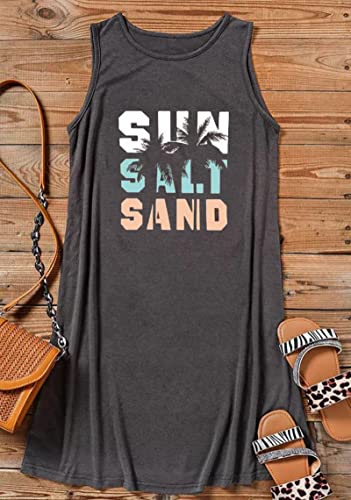Image of Sun Salt Sand Coconut Tree Sleeveless Mini Dress Women Casual Summer Beach Vacation Dress Workout Tank Dress