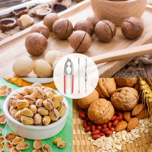 Nut Crackers Walnut Cracker Heavy Duty Shell Cracker Seafood Cracker Walnut Opener Tool With With Red Non-Slip Handle, With 2 Pcs Forks/Picks #TOP4