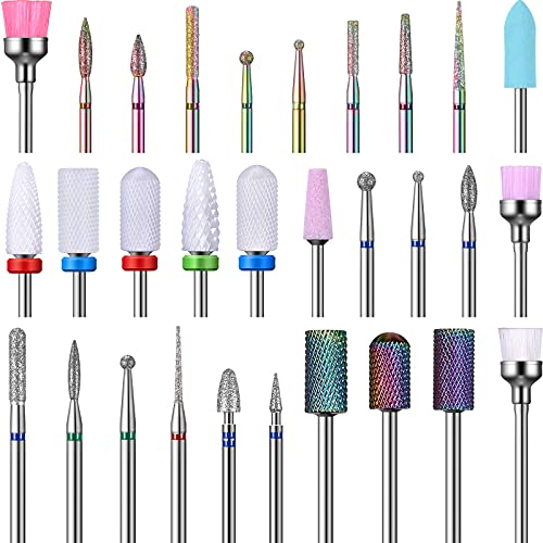 30 Pieces Nail Drill Bits Set 3/32 Inch Ceramic Efile Nail Drill Bits Diamond Cuticle Electric Nail File Carbide Cuticle Remover Bits for Home Salon Acrylic Gel Nail Manicure Pedicure Tools