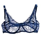 Womens Fashion Womens Sexy Lace Bra Mesh Exquisite Embroidery Bra Sheer Balconette See-Through Bralette Unlined Underwire Bra S-XL Navy