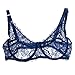 Womens Fashion Womens Sexy Lace Bra Mesh Exquisite Embroidery Bra Sheer Balconette See-Through Bralette Unlined Underwire Bra S-XL Navy