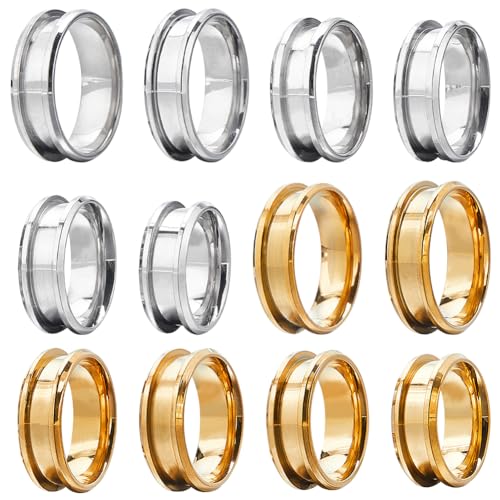 SUNNYCLUE 1 Box 12Pcs Stainless Steel Ring Blanks Blank Core Ring Settings US Size 7/8/9/10/11/12 Grooved Finger Rings Base Round Empty Rings Inlay Blanks for jewellery Making Kits Adult DIY Craft