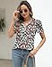 LOMON Women's V Neck Floral T Shirts Puff Short Sleeve Fashion Spring Tops Casual Blouse Black-Red-White Floral S