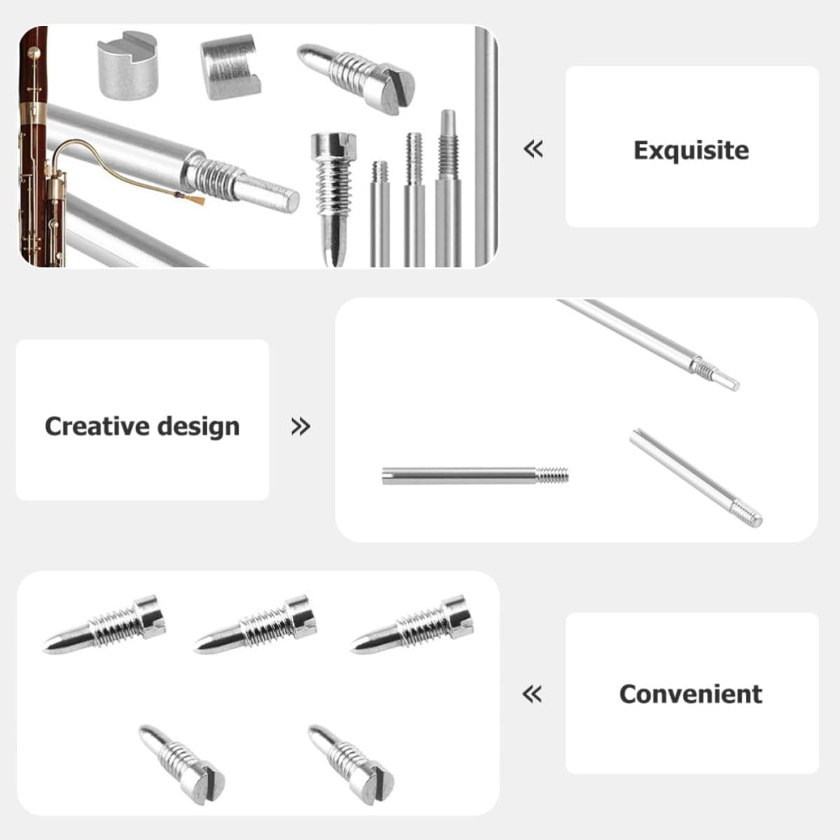 Bassoon Repair Parts Kit with Screws and Threaded Rods, Multipurpose Metal Wind Instrument Repair Tool for Easy Bassoon Parts Replacement