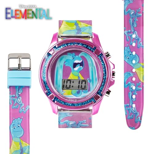 Disney Elemental Wade Kids' Watch – Luminous Water-Themed LED Display, Wade Ripple Purple Strap, Educational & Water-Resistant, Tin Box Included4