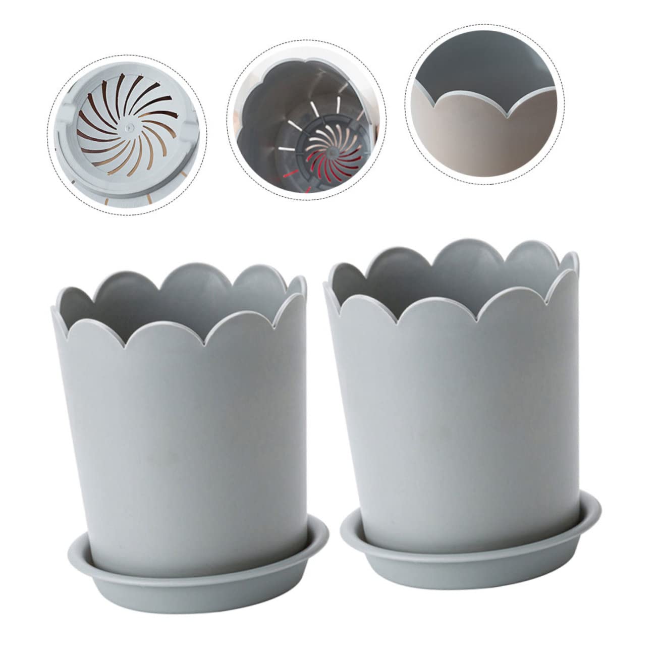 Abaodam 10 Ensembles Pots de Fleurs Plastique Renforcé de Petits Pots de Plantes Soucoupes pour Repiquage Plantes Intérieur Grise Petite Drainage Aération