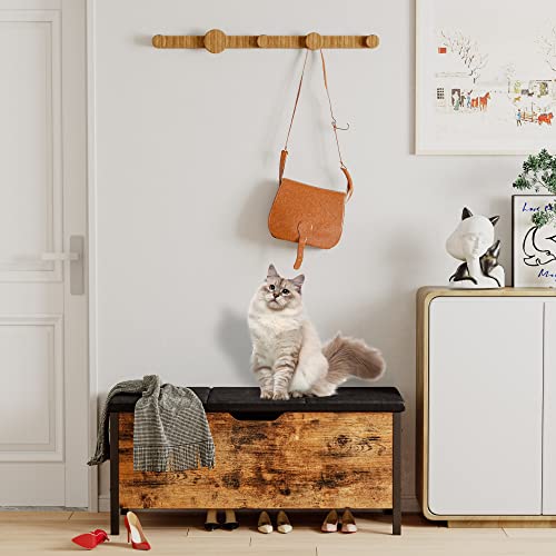 Likimio Storage Ottoman, Industrial Wooden Storage Bench With Leather Button Padded Seat For Bedroom End Of Bed/Living Room/Entryway(43 Inch, Vintage Brown) #TOP6