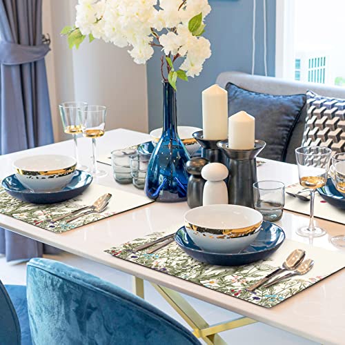 Anydesign Spring Floral Placemats 12 X 18 Inch Wildflower Placemats Rustic Sage Decorative Table Place Mats Seasonal Holiday Non-Slip Kitchen Dinner Mat For Home Kitchen Dining Table Decor, 4Pcs #TOP6