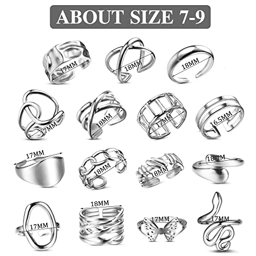 LOLIAS 16 Stück Ringe Set für Damen Edelstahl Knöchel Ringe Stapelbare Offene Daumen Ringe für Frauen Trendy Stapel Ringe Set Minimalistischer Fingerringe Damenring Set Silber