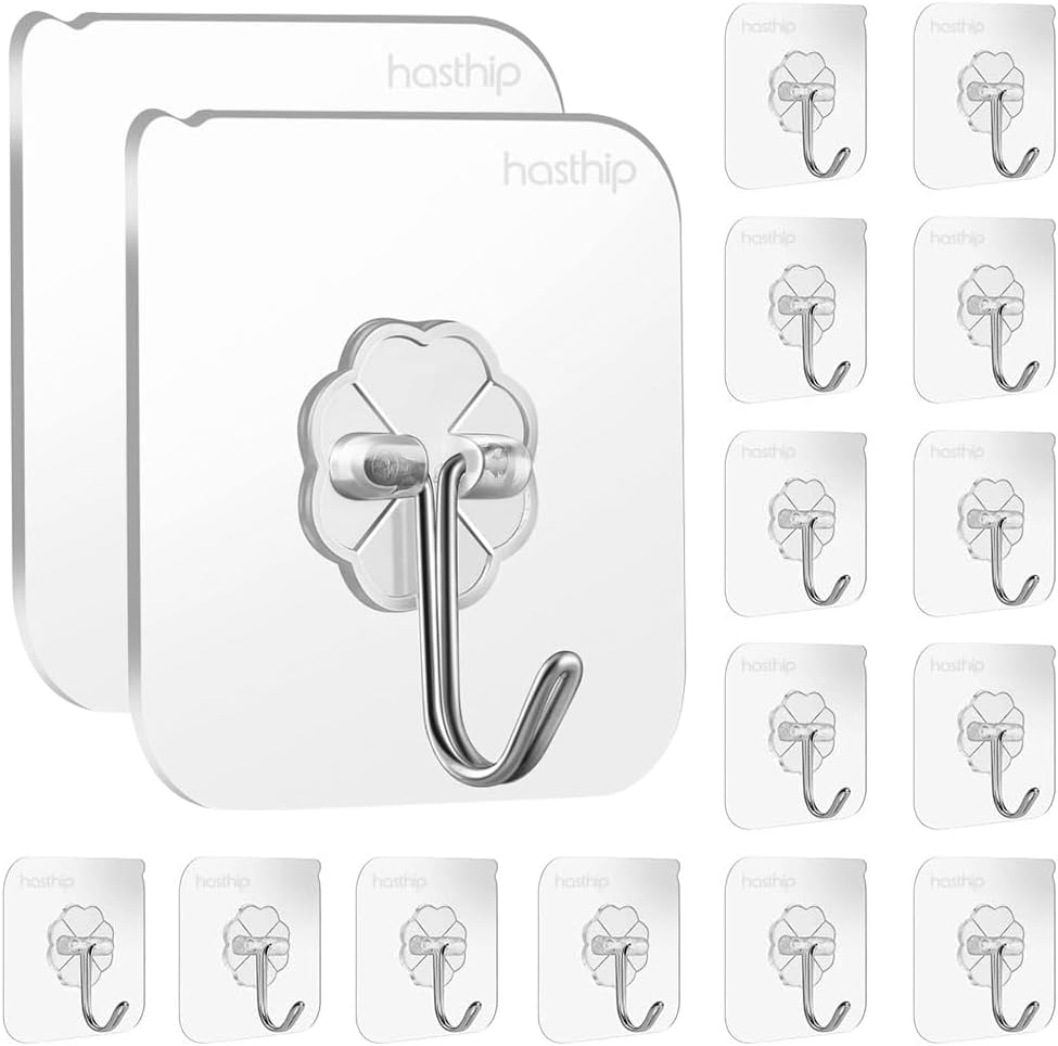 HASTHIP ® Plastic, Metal15 Pack Wall Hooks Self-Adhesive Wall Hooks for Bathroom, Kitchen Waterproof Ultra Adhesive Walls Hook, Transparent