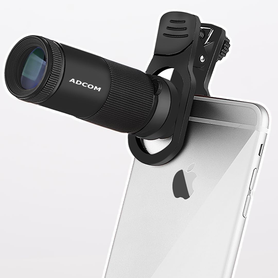 Adcom 8X Pro Monocular Telephoto Zoom Mobile Phone Camera Lens - Compatible with All iPhone & Android Smartphones (Black)
