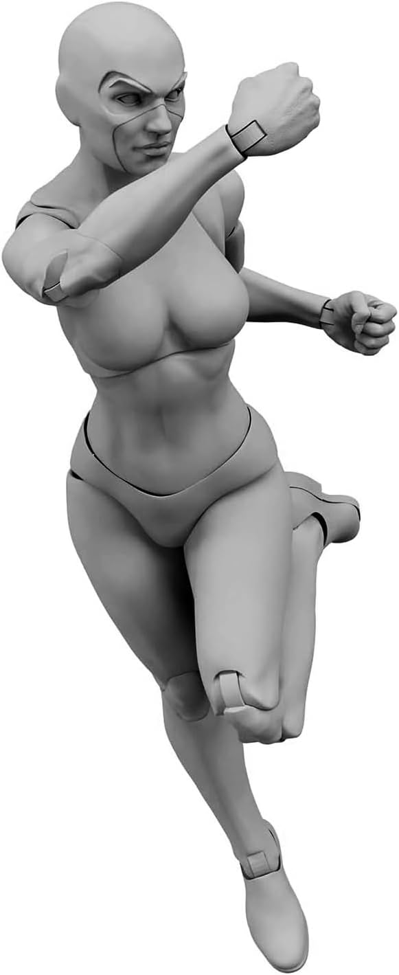 Epic H.A.C.K.S. Blanks Action Figures – Highly Articulated Collectible 1:12 Scale Figurine with Alternate Parts for Customization and Display Stand - Shady Gray, Female