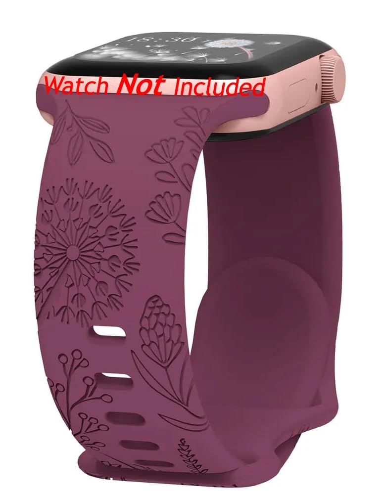 mFoniscie Compatible with Apple Watch Straps 40mm 41mm 38mm 42mm[Series 10] Cute Flower Soft Silicone Dandelion Engraved for iWatch Strap SE Series 10 9 8 7 6 5 4 3 2 1 [WATCH NOT INCLUDED]-image-48