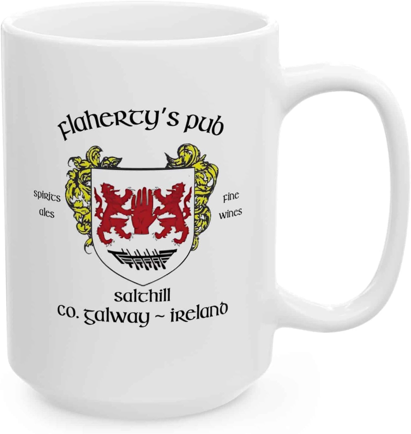 Irish Pub Coffee Mug and Tea Cup from Over 100 Irish Bars featuring Family Crest and Coat of Arms Designs - Set of 4 Mugs (Flaherty's Pub)