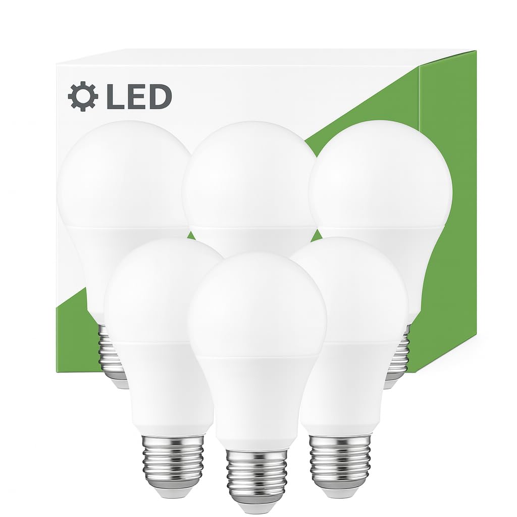 Juego de 6 bombillas LED tipo gota E27 – 8,5 W – Blanco cálido – 10 x 6,1 x 16,6 cm – Ahorro energético A++ – Larga duración – Ideal para casa, oficina y lámparas