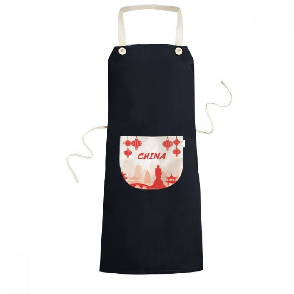 Tablier cuisine réglable noir bavoir de poche hommes femmes motif Chine