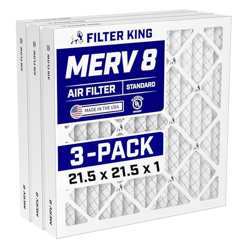 Filter King 21.5x21.5x1 Air Filter | 3-PACK | MERV 8 HVAC Pleated A/C Furnace Filters | MADE IN USA | Actual Size: 21.5 x 21.5 x .75"