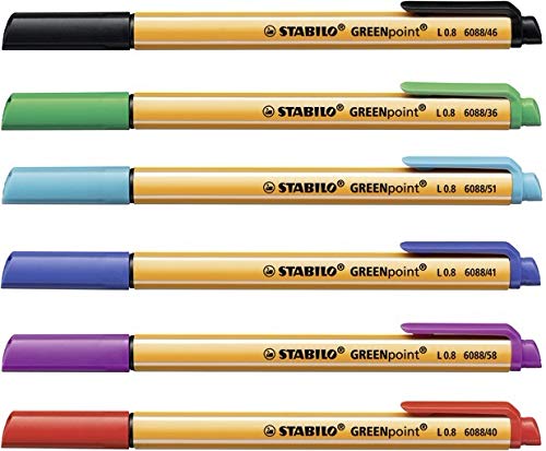 Stabilo Eco-Friendly Fiber-Tip Sign Pen Greenpoint - Pack Of 6 - Assorted Colors #TOP1