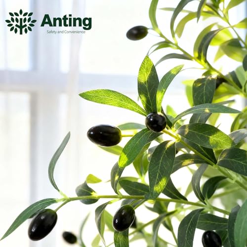 ANTING 6FT Faux Olive Tree, Artificial Olive Trees Indoor with Natural Wood Trunk & Lifelike Fruits, Fake Silk Plant with Pot, Realistic Leaves Artificial Tree for Bedroom, Living Room, Office Decor — view 4
