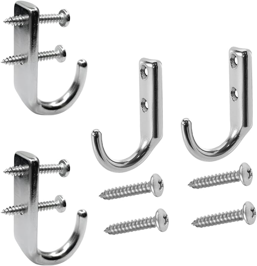 Heavy 316 Duty Stainless Steel J-Type Wall Hooks, Marine Grade Wall Hanger Key Hook for Wall Mounted Clothing Coat Outdoor Kitchen Garage Utility Hanging Wardrobe Storage Screw Utility, 4PCS