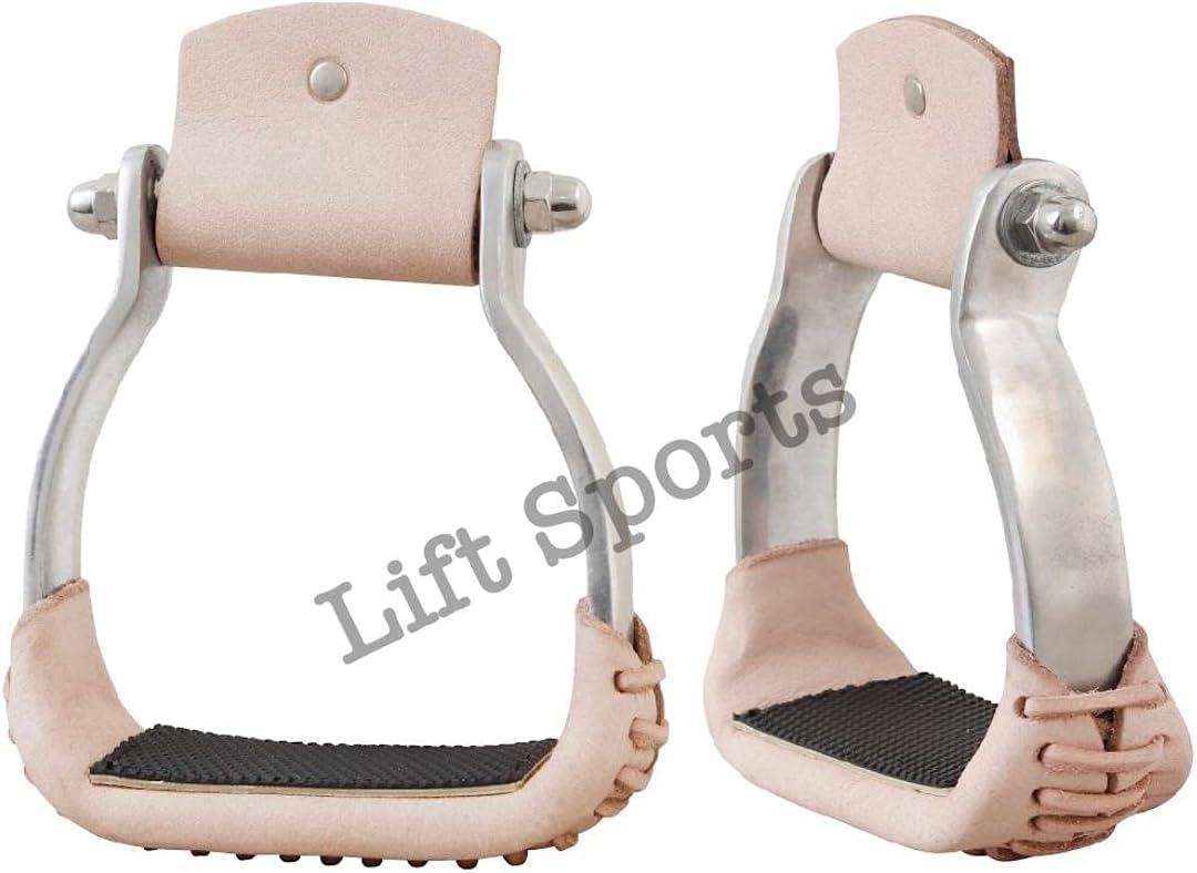 Western Horse Saddle Stirrups Aluminum w/Leather Barrel Racing 5" Wide Orange/Black/Silver (Black)