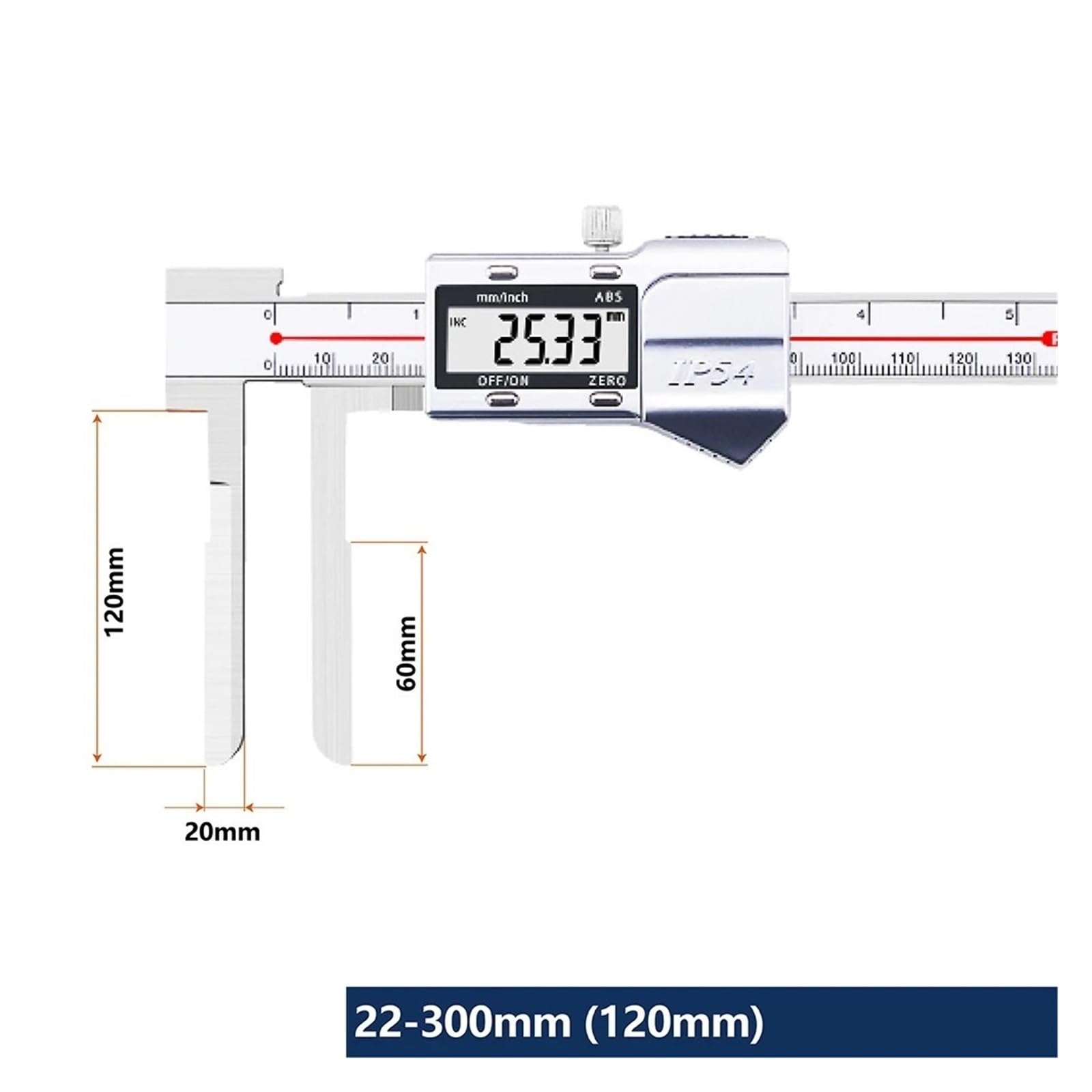 Lange Backe Innendurchmesser Digitalanzeige Messschieber 150mm 200mm 300mm 4CR13 Nicht Standard Messschieber Industrie(22-300 120mm)