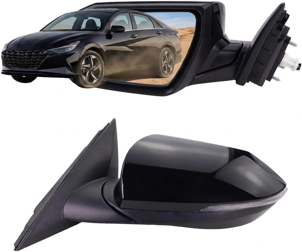 Left Driver Side Mirror Compatible With 2021 2022 2023 2024 2025 2026 Hyundai Elantra With Manual Folding Power Glass Heated Blind Spot Turn Signal Black Replace#87610AA170(8Pins)