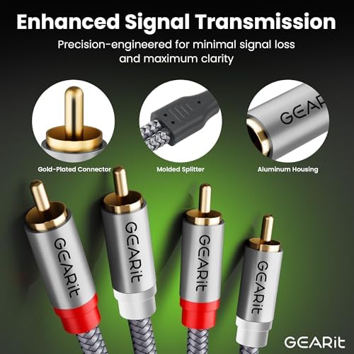 GEARit RCA Cables 1ft OFC, RCA Cables Car Audio with Dual Shielding & Gold-Plated Connectors, RCA Cable for Subwoofer Cable, Hi-Fi System, Amplifier, Active Speakers, Gaming Consoles - 4