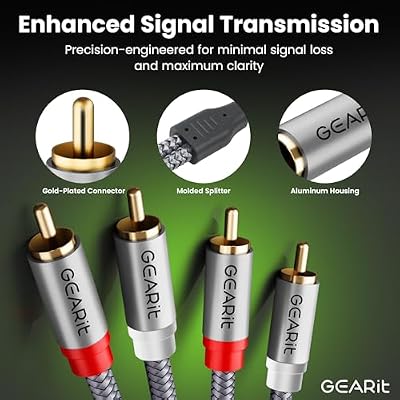 GEARit RCA Cables Car Audio 15ft OFC, Audio Cable with Dual Shielding & Gold-Plated Connectors, RCA Cable for Subwoofer Cable, Hi-Fi System, Amplifier, Active Speakers, Gaming Consoles