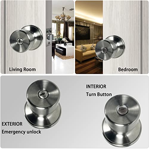 Dsjjbll Door Knob With Lock And Key, Stainless Keyless Round Ball Lock Interior/Exterior Door Knob For Bedroom Or Bathroom (Keyless Stainless 2Pack) #TOP3