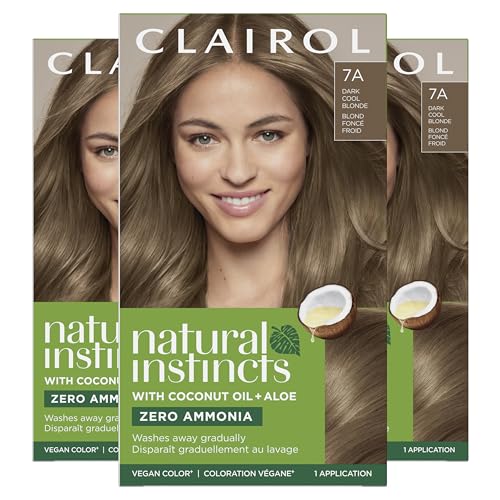 Image of Clairol Natural Instincts Demi-Permanent Hair Dye, 7A Dark Cool Blonde | Ammonia‑Free, Vegan Hair Color with Coconut Oil & Aloe Vera | Pack of 3