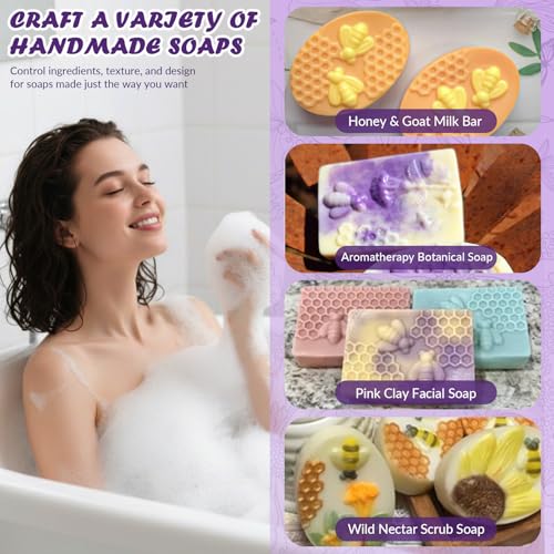 Image of HKNMTT Square Oval Soap Molds 2Pcs 6-Cavity Non-Stick Silicone Mold | Bee Honeycomb Flower Mold for Candy Shower Steamer Homemade Bath Bomb Lotion Shampoo Chocolate Bar DIY Craft Food Grade