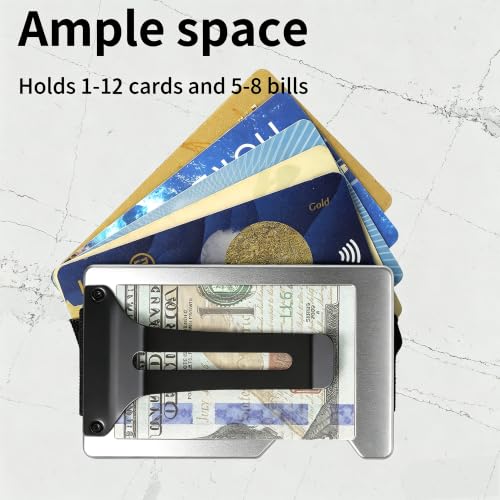Image of Minimalist Carbon Fiber Wallet for Men, Money Clip Cash Strap Wallet, RFID Blocking Metal Wallet Aluminum Card Holder,Front Pocket Wallet(Matte Silver)