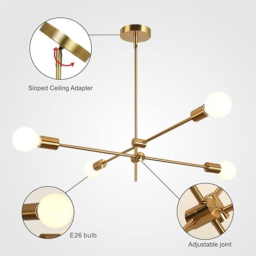 Miniatura 3 de Modo Lighting Sputnik Candelabro de 4 luces con colgante dorado de mediados de siglo, lámpara de techo moderna para cocina, comedor, sala de estar