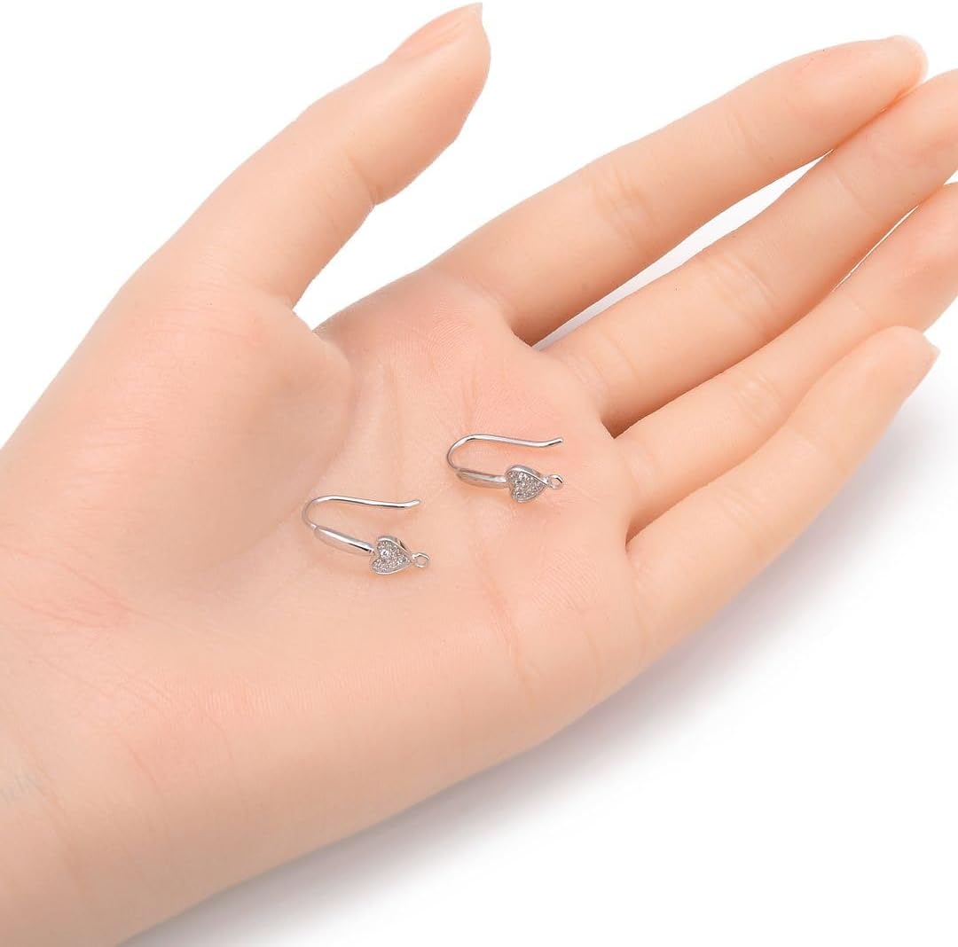 10pcs Adabele Authentic 925 Sterling Silver Fancy Heart Pattern Earring Hook Dangle 10 Cubic Zirconia CZ Ear Wire Tarnish Resistant for DIY Earrings Jewelry Making SS448