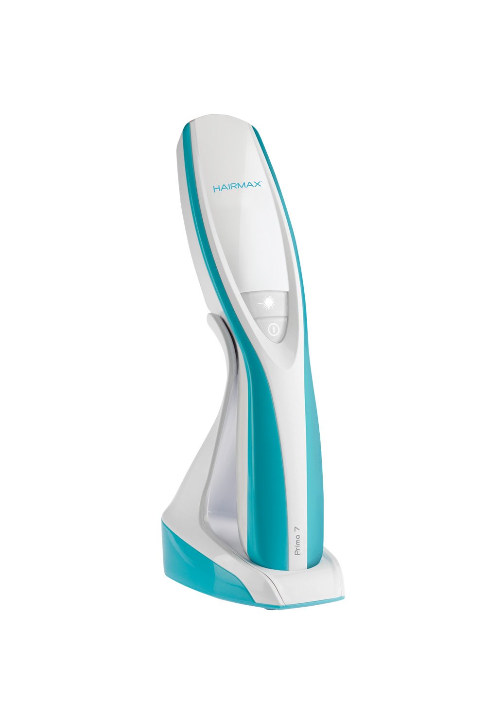 HairMax Advanced 7 LaserComb on its charging stand