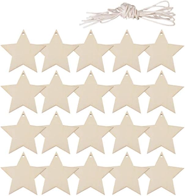 MILISTEN 50 Pcs Mini Wooden Stars Slices Wooden Star Embellishments Wooden Star Shape Tags for Christmas Wedding Party DIY Crafts Table Scatter Decoration