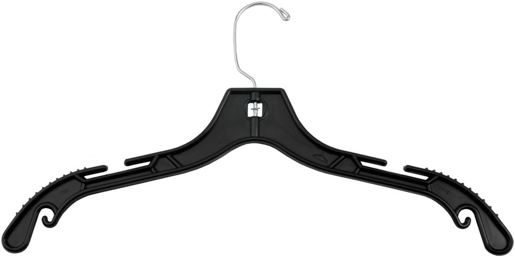 NAHANCO 2300WW 17" Jumbo Heavy Weight Plastic Bridal Hanger with Reinforced Washer, Molded Shoulder Ridges, Black (Pack of 100)
