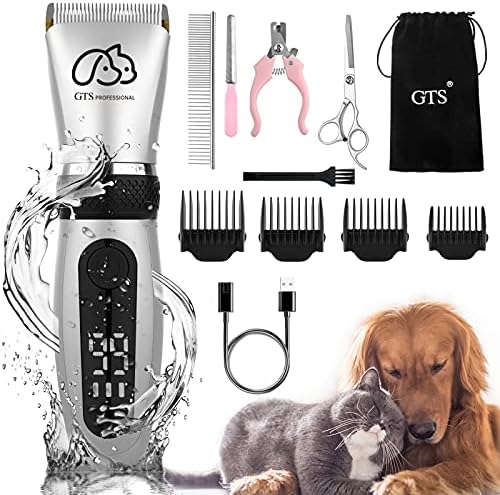 Pet Clippers Professional Dog Grooming kit Adjustable Low Noise High Power Rechargeable Cordless Pet Grooming Tools , Hair Trimmers for Dogs and Cats, Washable（IPX5), with LED Display.