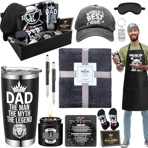 Breling Fathers Gift Gifts for Dad Best Dad Gifts Christmas Gifts For Dad Bulk Gifts Set for Dad Include Tumbler Blanket Etc. Total 14 Pcs Gifts for Dad