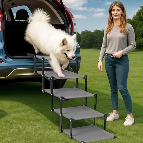 EOSET Dog Stairs for Trucks & SUVs – Foldable, Portable Pet Ramp for Large Dogs, Non-Slip Steps Supports Up to 250 lbs