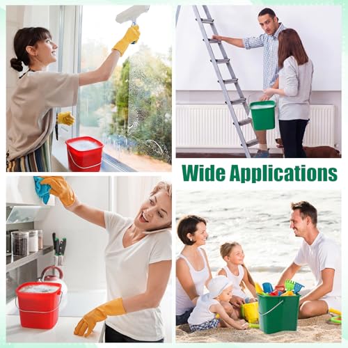 Image of Zhehao 6 Pcs 3 Quart Bucket for Cleaning Small Sanitizer Bucket for Restaurant Square Plastic Pail with Handles for Home, Offices, Commercial Use, Food Service (Red,Green)