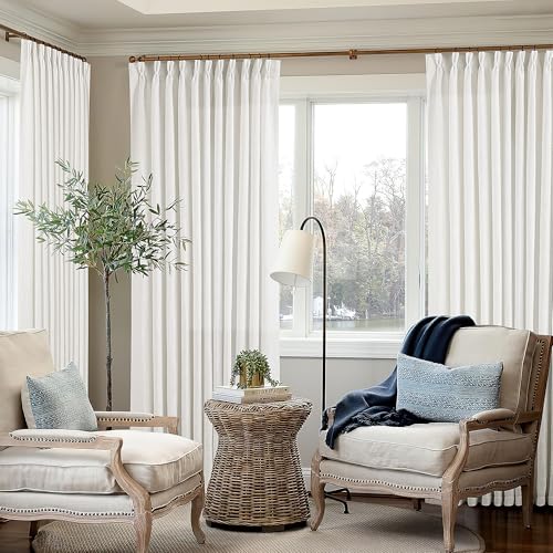 Image of TWODRAPES Beige White Pinch Pleat Semi Sheer Linen Curtain W70xL84 1 Panel