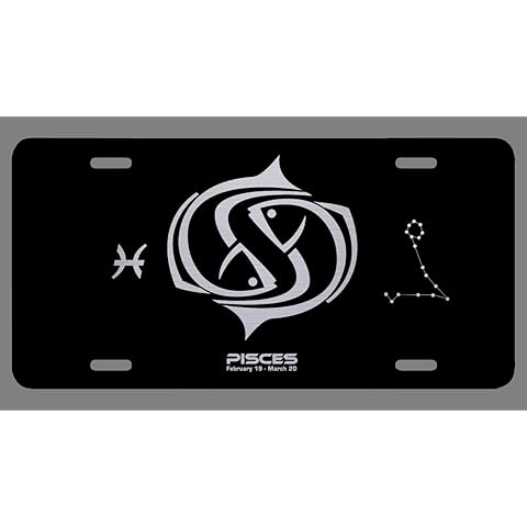 Zodiac Laser Etched Metal License Plate Gift Astrology Constellation Horoscope Astrological Aries Taurus Gemini Cancer Leo Virgo Libra Scorpio Sagittarius Capricorn Aquarius Pisces Gifts (Pisces)